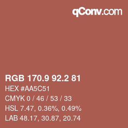 カラーコード: RGB 170.9 92.2 81 | qconv.com