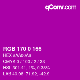 Color code: RGB 170 0 166 | qconv.com