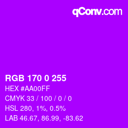 Color code: RGB 170 0 255 | qconv.com