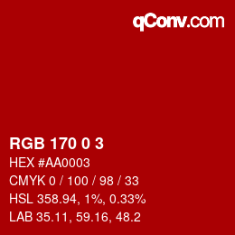 Color code: RGB 170 0 3 | qconv.com