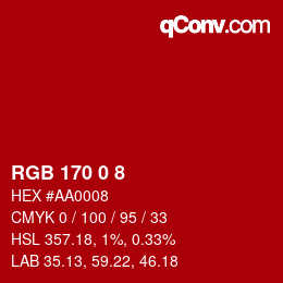 Color code: RGB 170 0 8 | qconv.com