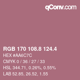 カラーコード: RGB 170 108.8 124.4 | qconv.com