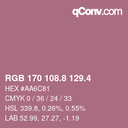 カラーコード: RGB 170 108.8 129.4 | qconv.com