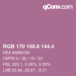 カラーコード: RGB 170 108.8 144.4 | qconv.com