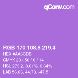 カラーコード: RGB 170 108.8 219.4 | qconv.com