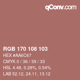Color code: RGB 170 108 103 | qconv.com