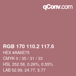 カラーコード: RGB 170 110.2 117.6 | qconv.com