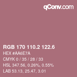 カラーコード: RGB 170 110.2 122.6 | qconv.com