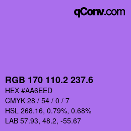 カラーコード: RGB 170 110.2 237.6 | qconv.com