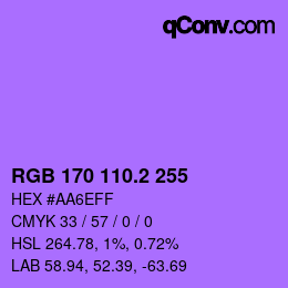 カラーコード: RGB 170 110.2 255 | qconv.com