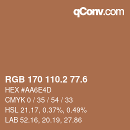 カラーコード: RGB 170 110.2 77.6 | qconv.com