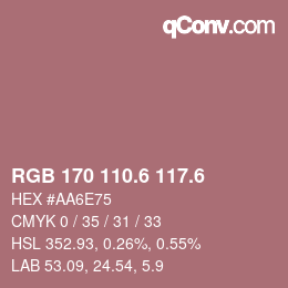 カラーコード: RGB 170 110.6 117.6 | qconv.com