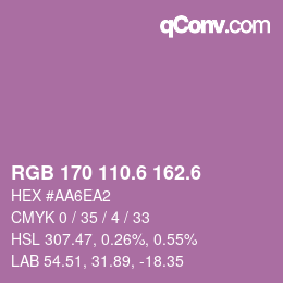 カラーコード: RGB 170 110.6 162.6 | qconv.com