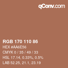 颜色代码: RGB 170 110 86 | qconv.com
