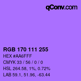 Color code: RGB 170 111 255 | qconv.com