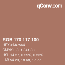 Farbcode: RGB 170 117 100 | qconv.com