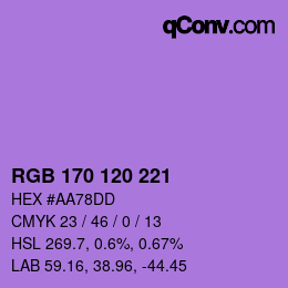 Color code: RGB 170 120 221 | qconv.com