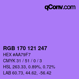 Color code: RGB 170 121 247 | qconv.com