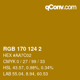 Color code: RGB 170 124 2 | qconv.com