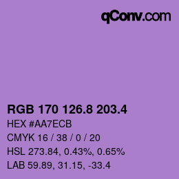 カラーコード: RGB 170 126.8 203.4 | qconv.com