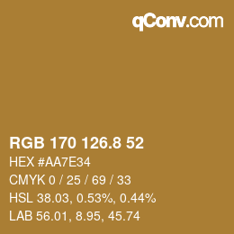 Color code: RGB 170 126.8 52 | qconv.com