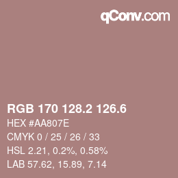 カラーコード: RGB 170 128.2 126.6 | qconv.com