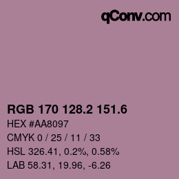カラーコード: RGB 170 128.2 151.6 | qconv.com