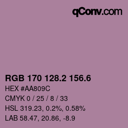 カラーコード: RGB 170 128.2 156.6 | qconv.com