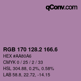カラーコード: RGB 170 128.2 166.6 | qconv.com