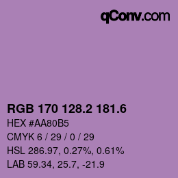 カラーコード: RGB 170 128.2 181.6 | qconv.com
