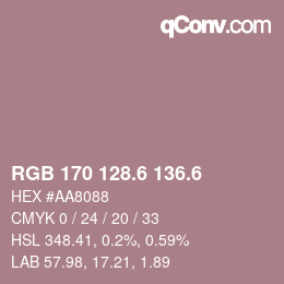 カラーコード: RGB 170 128.6 136.6 | qconv.com