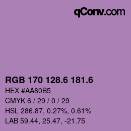 カラーコード: RGB 170 128.6 181.6 | qconv.com