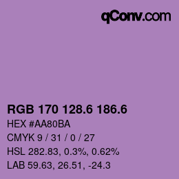 カラーコード: RGB 170 128.6 186.6 | qconv.com
