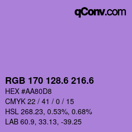 カラーコード: RGB 170 128.6 216.6 | qconv.com