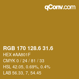 カラーコード: RGB 170 128.6 31.6 | qconv.com