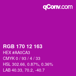 Color code: RGB 170 12 163 | qconv.com