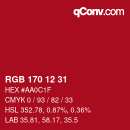 Color code: RGB 170 12 31 | qconv.com