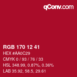 Color code: RGB 170 12 41 | qconv.com