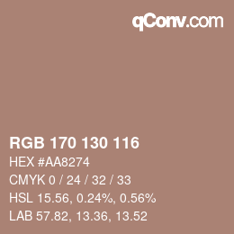 颜色代码: RGB 170 130 116 | qconv.com