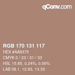 颜色代码: RGB 170 131 117 | qconv.com