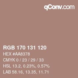 Color code: RGB 170 131 120 | qconv.com