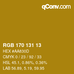 Color code: RGB 170 131 13 | qconv.com