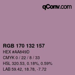 颜色代码: RGB 170 132 157 | qconv.com