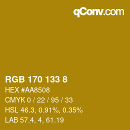 Color code: RGB 170 133 8 | qconv.com