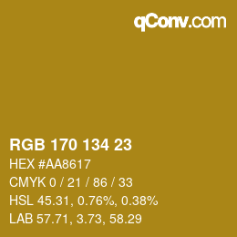 Color code: RGB 170 134 23 | qconv.com
