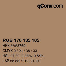 Color code: RGB 170 135 105 | qconv.com