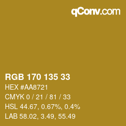 Color code: RGB 170 135 33 | qconv.com