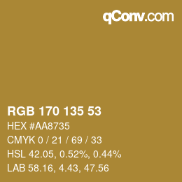 Color code: RGB 170 135 53 | qconv.com