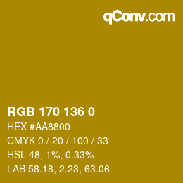 Color code: RGB 170 136 0 | qconv.com