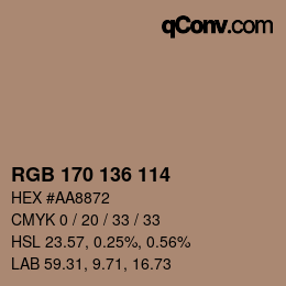 カラーコード: RGB 170 136 114 | qconv.com